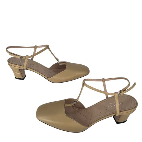 Gucci Nappa Leather T-Strap Marmont Double G Sand Slingback 37 - Picture 2 of 16